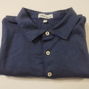 Peter Millar Navy and Pink Cotton Striped Casual Shirt Large